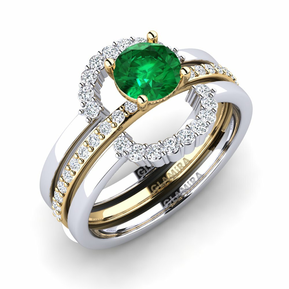 Or Blanc & Jaune 18k Émeraude (créée en laboratoire) Bague Enendr - SET