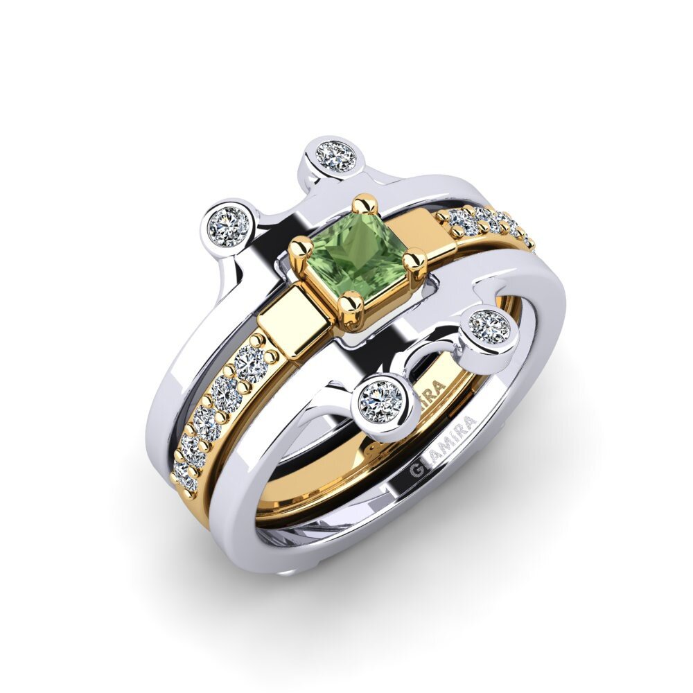 14ct White / Yellow Gold Green Sapphire Ring Fteatia - SET