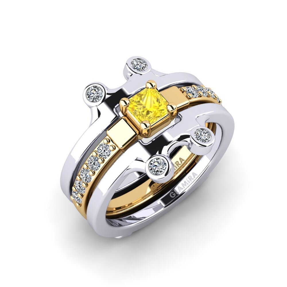 14ct White / Yellow Gold Yellow Sapphire Ring Fteatia - SET