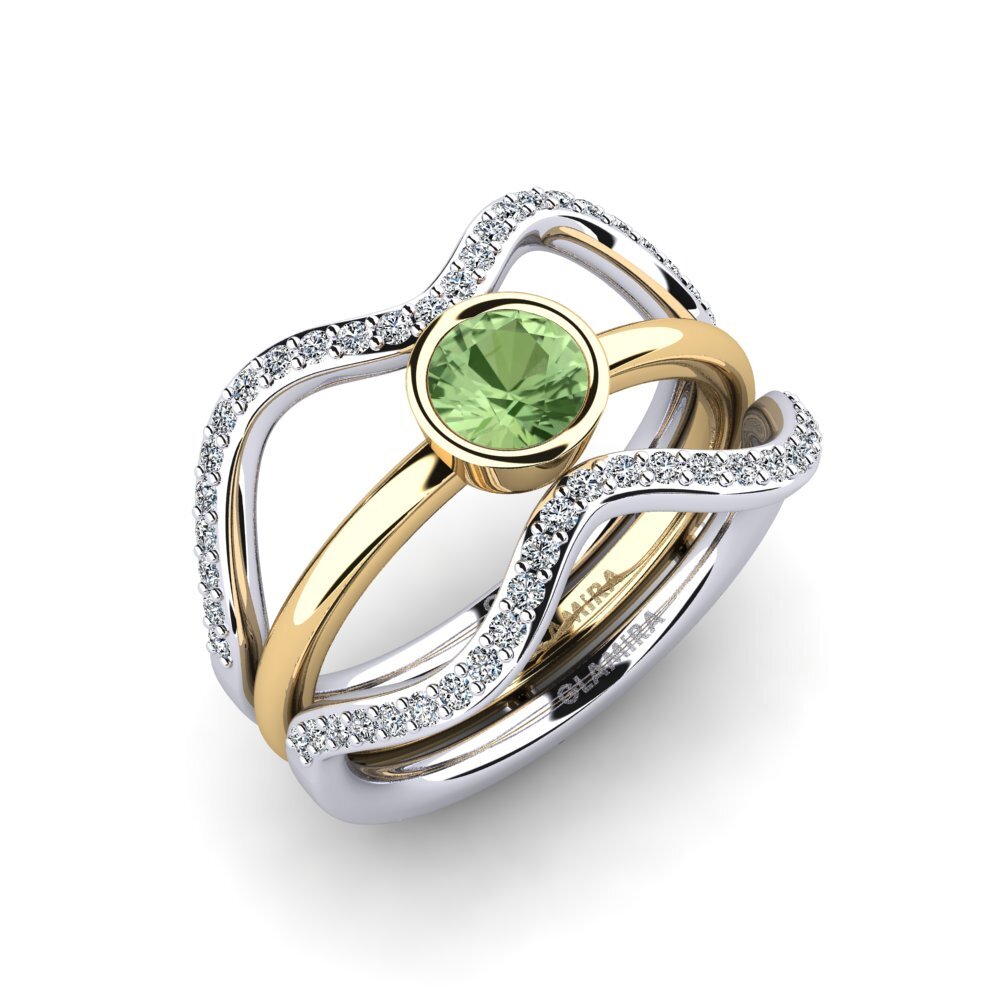 14ct White / Yellow Gold Green Sapphire Ring Fuma - SET