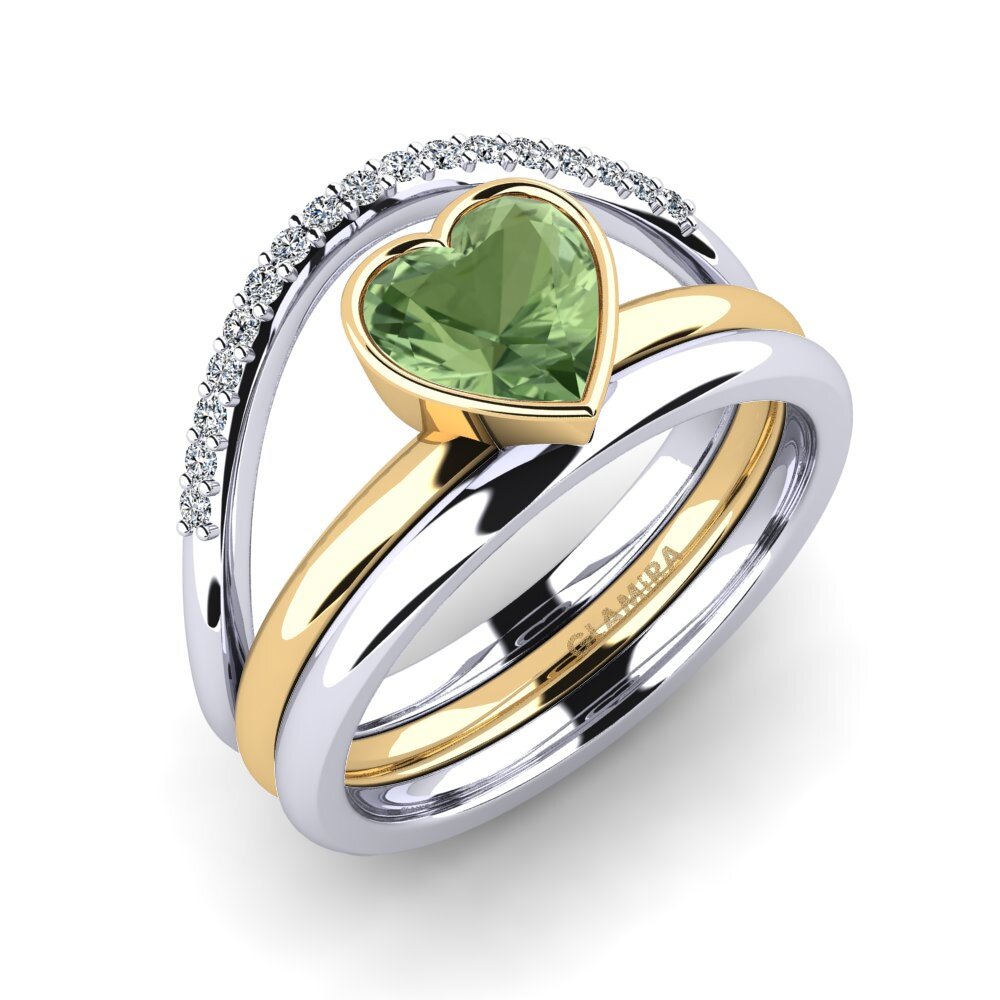 14ct White / Yellow Gold Green Sapphire Ring Gald - SET