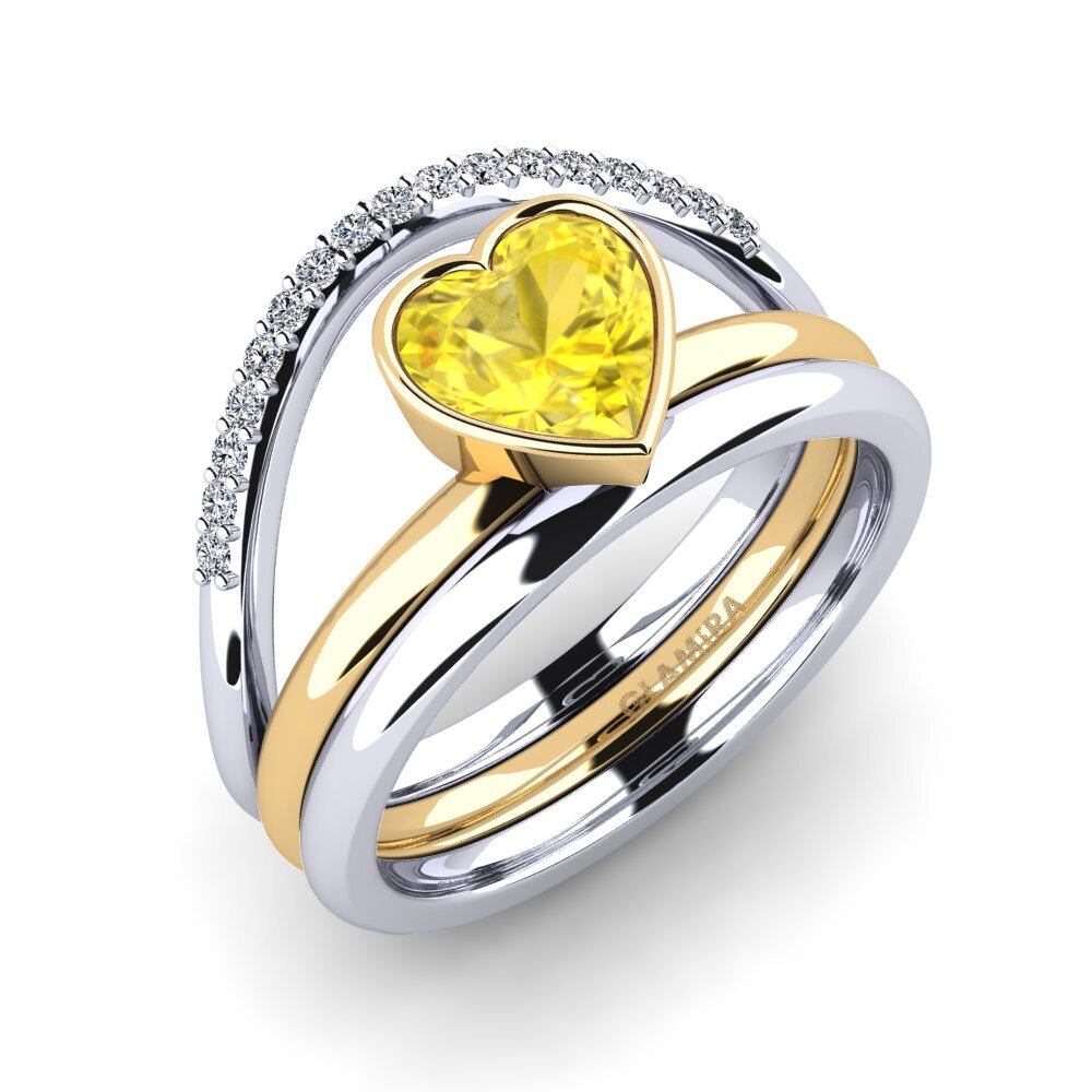 14ct White / Yellow Gold Yellow Sapphire Ring Gald - SET