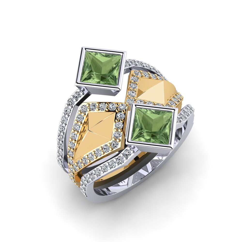 14ct White / Yellow Gold Green Sapphire Ring Gialle - SET