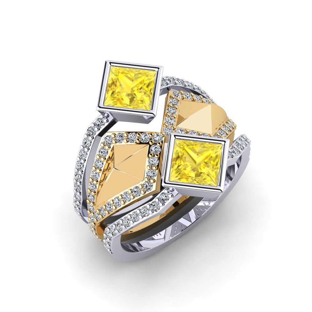 14ct White / Yellow Gold Yellow Sapphire Ring Gialle - SET