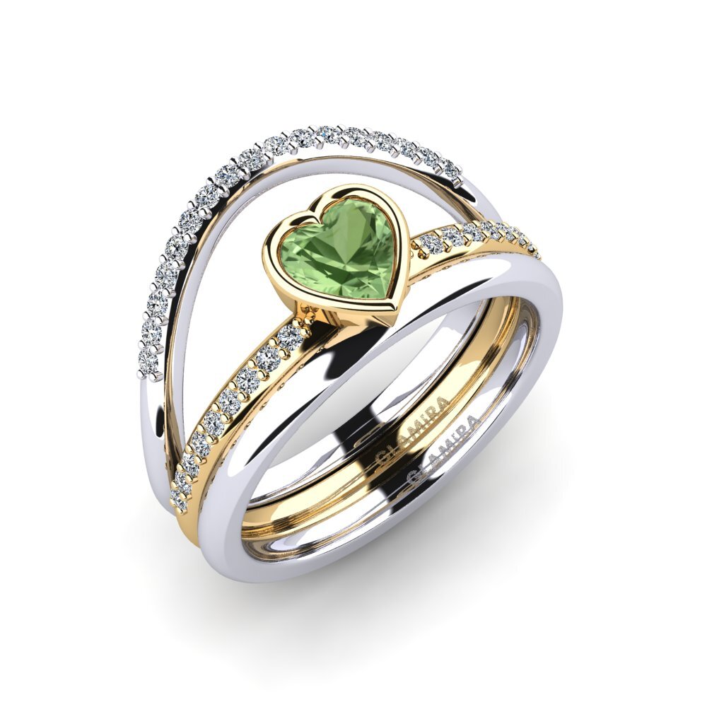 14ct White / Yellow Gold Green Sapphire Ring Glin - SET