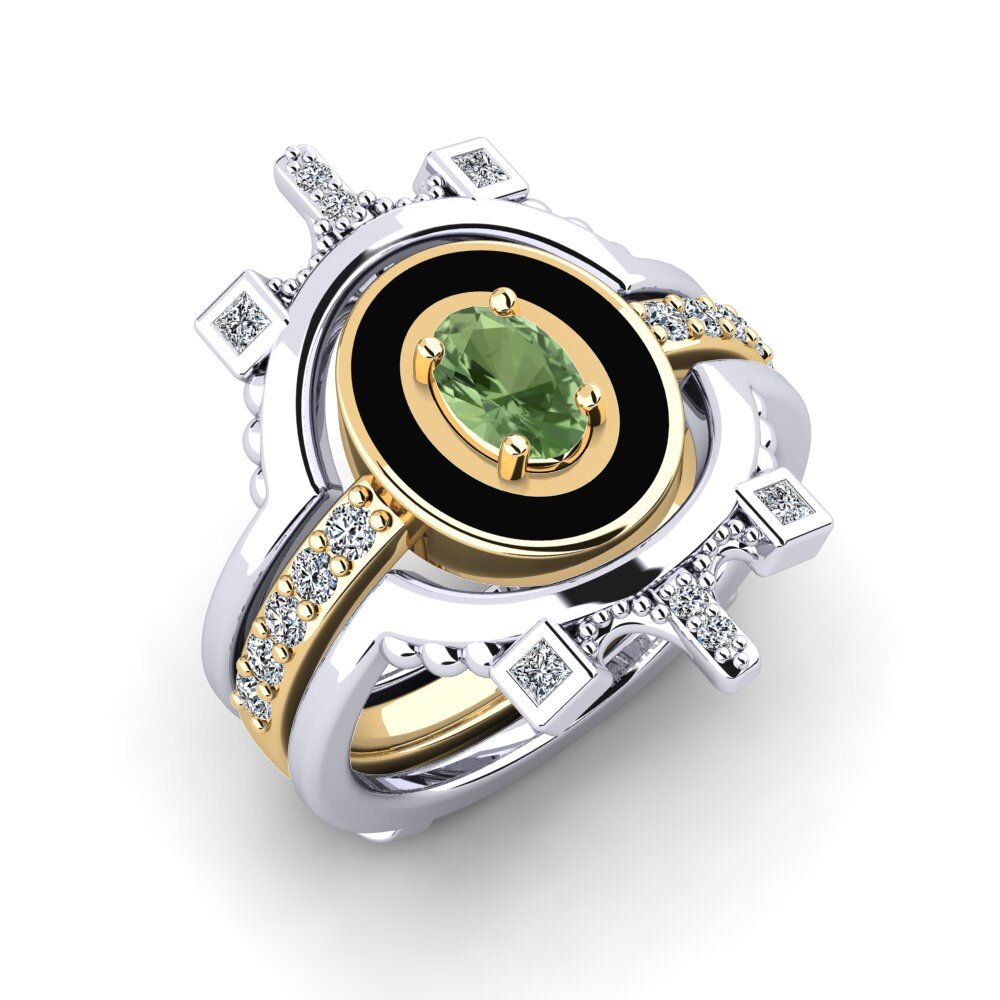 14ct White / Yellow Gold Green Sapphire Ring Harweaa - SET