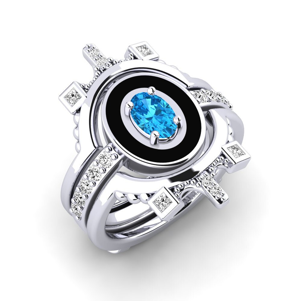 950 Platinum Blue Topaz Ring Harweaa - SET
