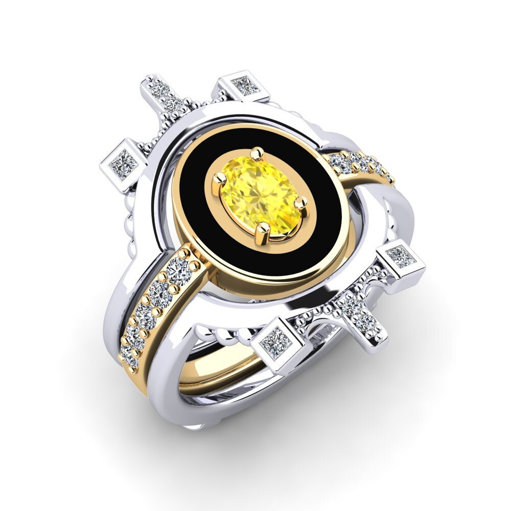 14ct White / Yellow Gold Yellow Sapphire Ring Harweaa - SET