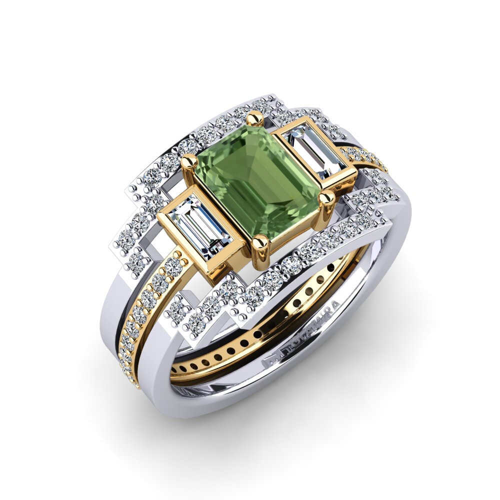 14ct White / Yellow Gold Green Sapphire Ring Honat - SET