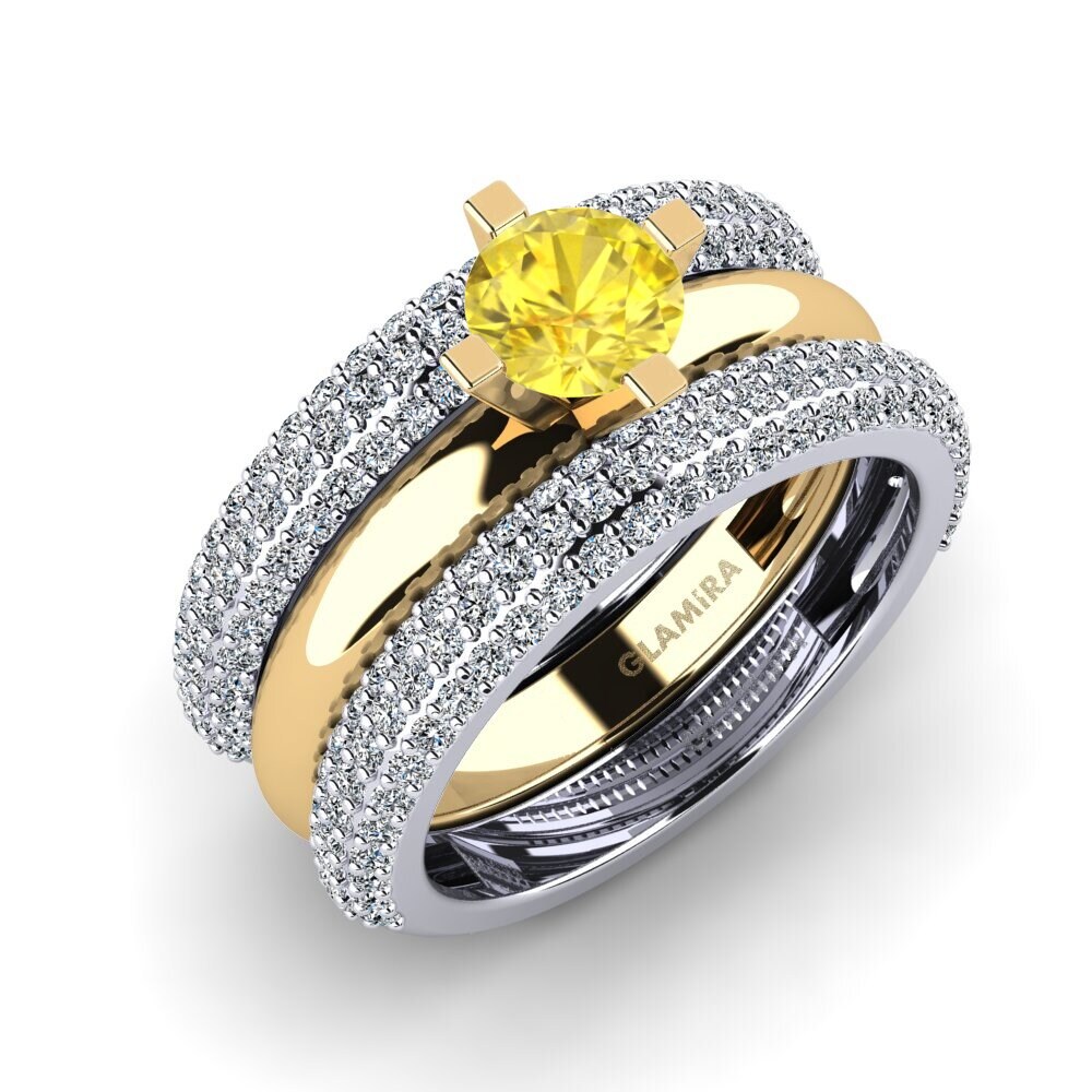 14ct White / Yellow Gold Yellow Sapphire Ring Hyhtin - SET