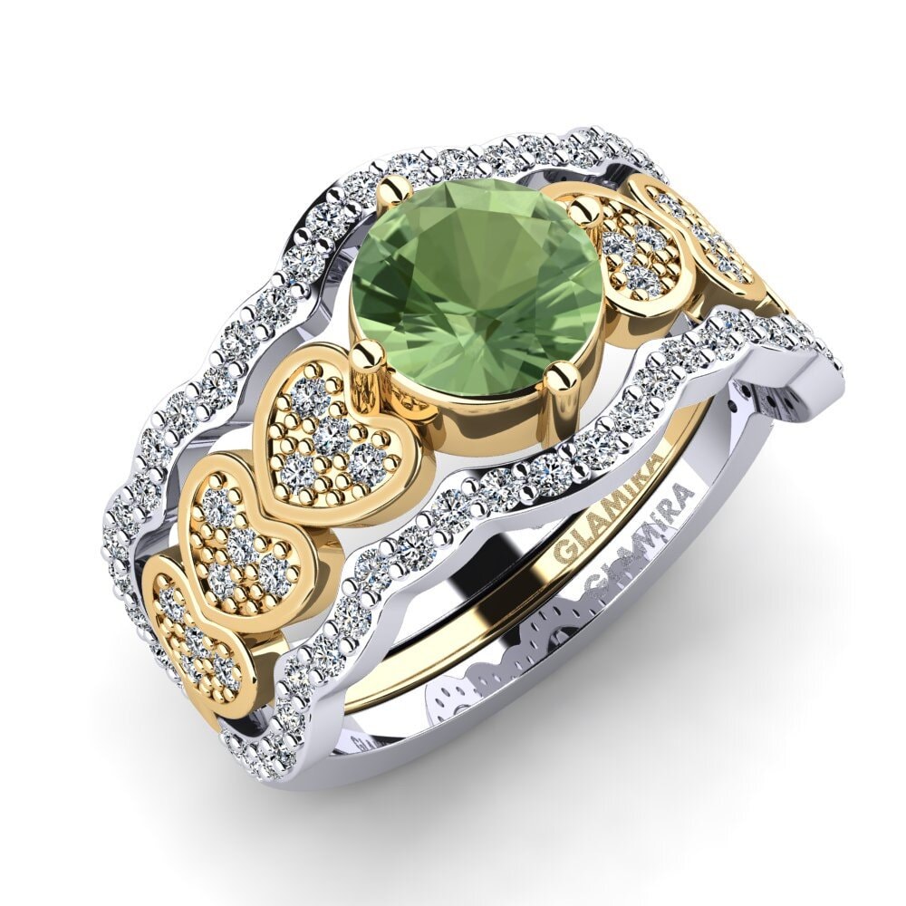 14ct White / Yellow Gold Green Sapphire Ring Jailenden - SET