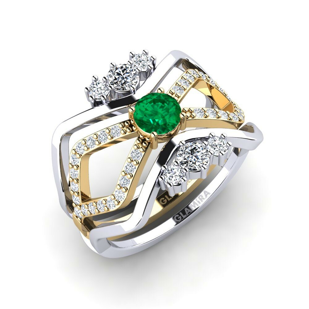 Or Blanc & Jaune 18k Émeraude (créée en laboratoire) Bague Kamila - SET