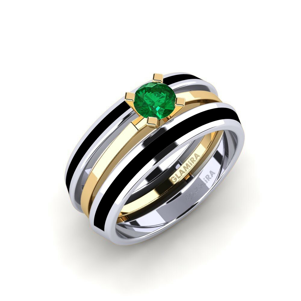 Or Blanc & Jaune 18k Émeraude (créée en laboratoire) Bague Kyndry - SET