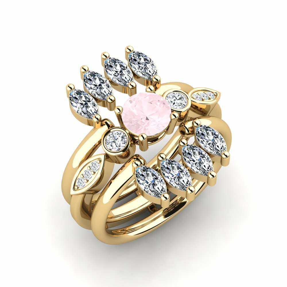 Or Jaune 18k Quartz Rose Bague Lavecto - SET