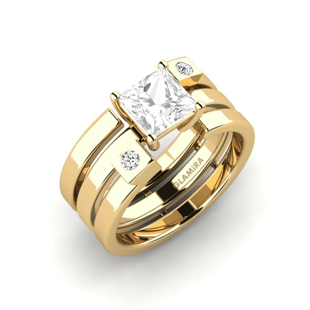 Princess 1.25 Carat Enhancer White Topaz 14k Yellow Gold Ring Leal - SET