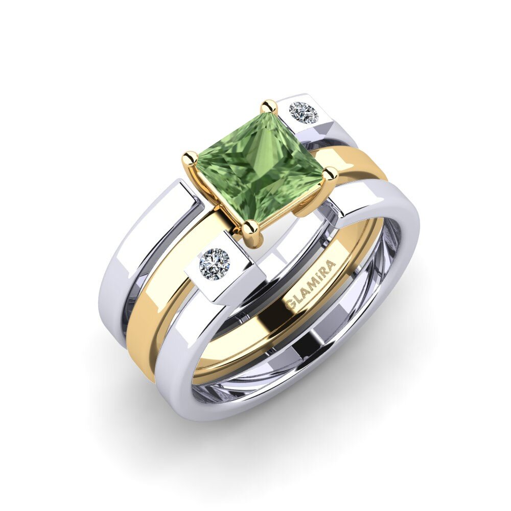14ct White / Yellow Gold Green Sapphire Ring Leal - SET