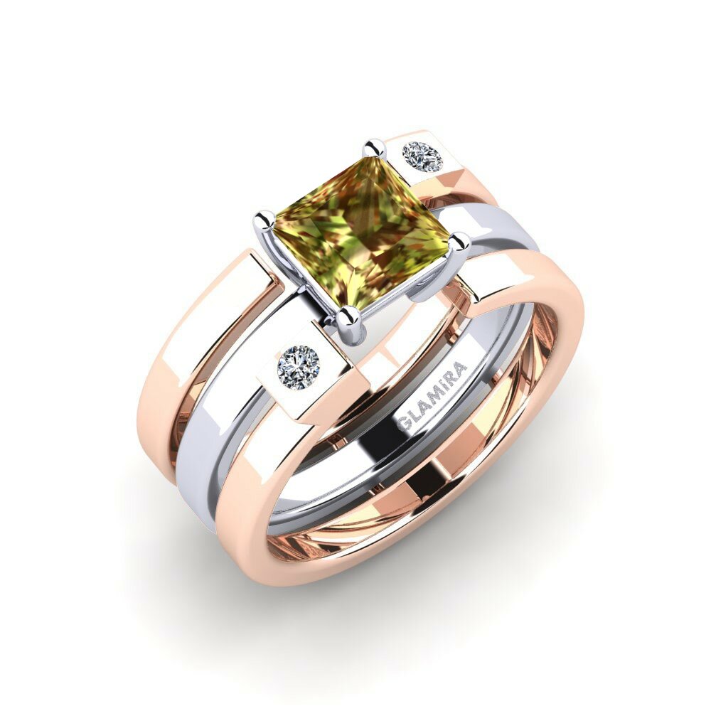 Or Rose& Blanc 14k Pierre de Sultan Bague Leal - SET