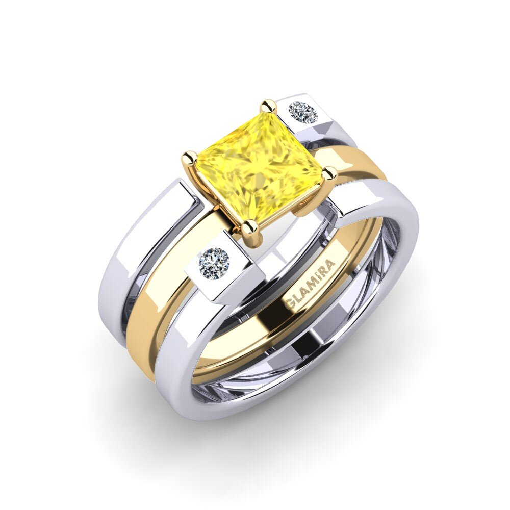 14ct White / Yellow Gold Yellow Sapphire Ring Leal - SET