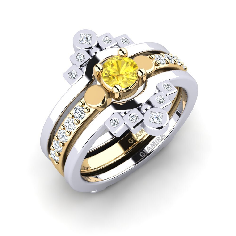 14ct White / Yellow Gold Yellow Sapphire Ring Lmelania - SET
