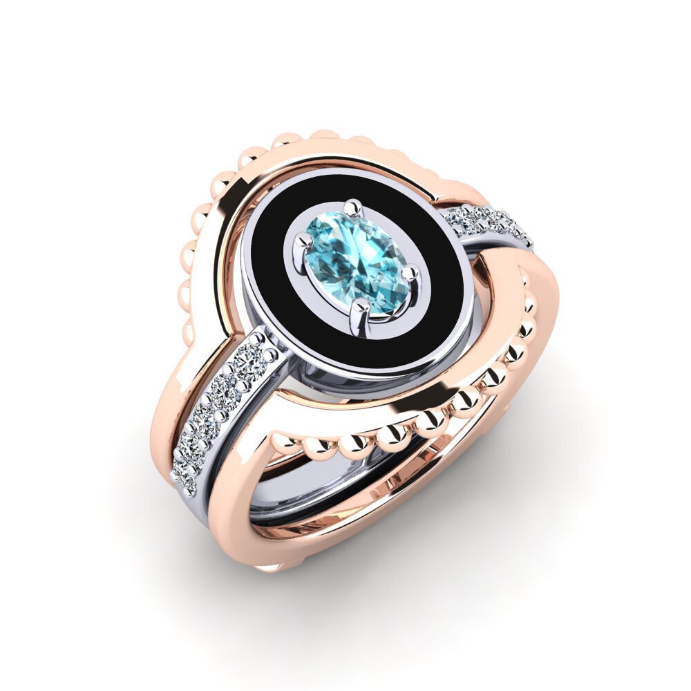 Or Rose& Blanc 18k Zircon Bleu Bague Lmingea - SET