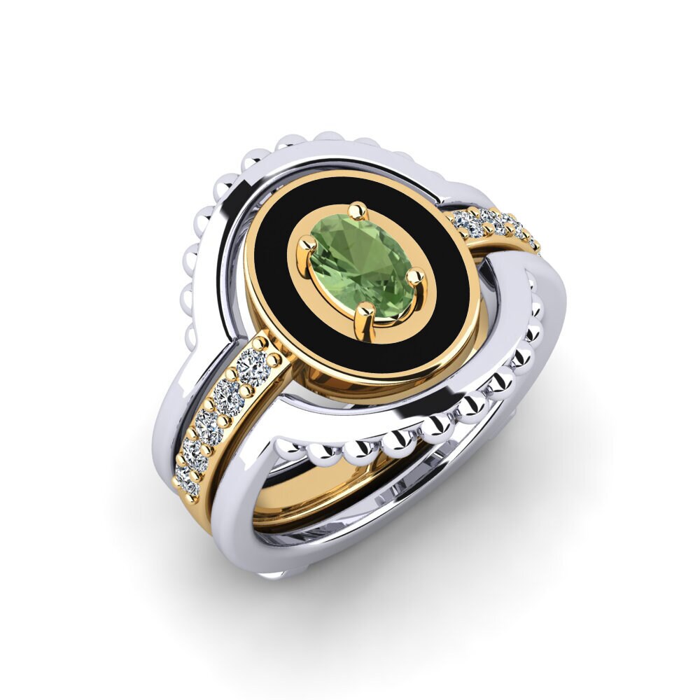 14ct White / Yellow Gold Green Sapphire Ring Lmingea - SET