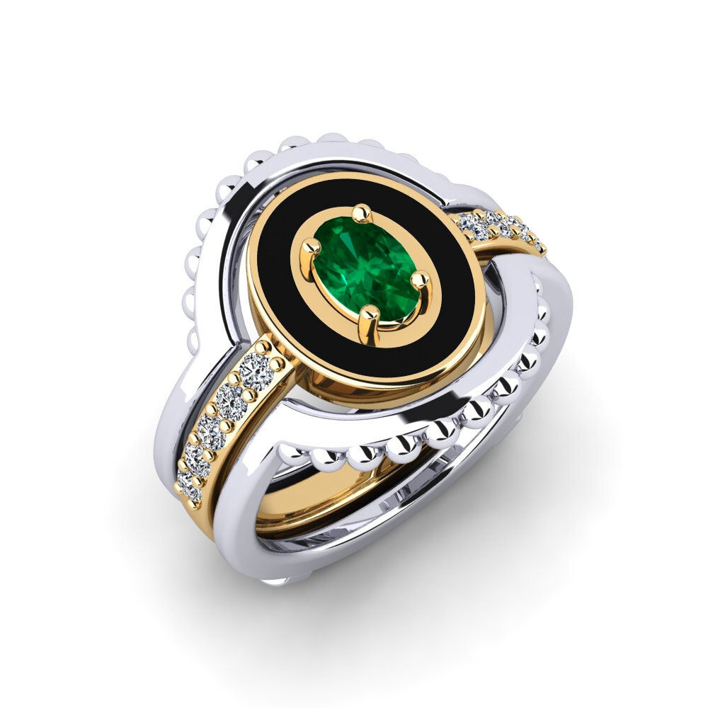 Or Blanc & Jaune 18k Émeraude (créée en laboratoire) Bague Lmingea - SET