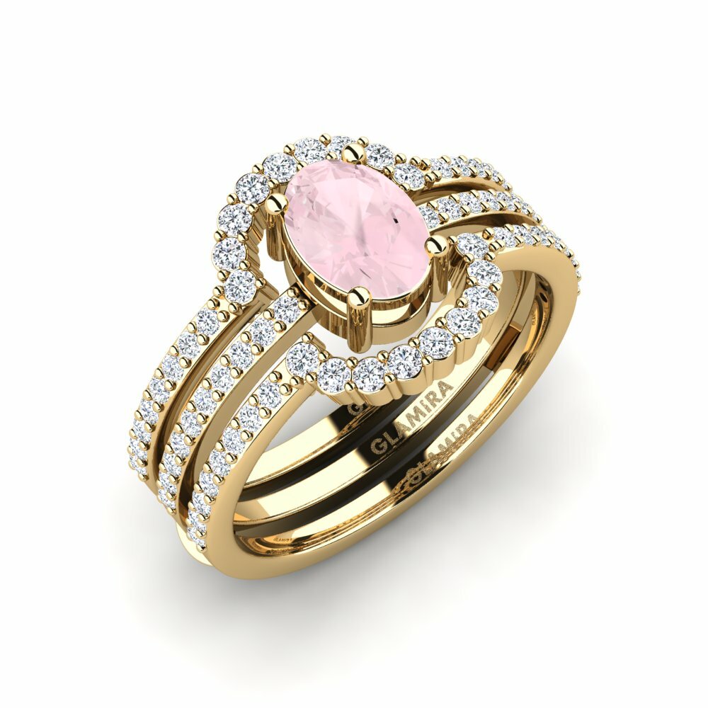 Or Jaune 18k Quartz Rose Bague Memedr - SET