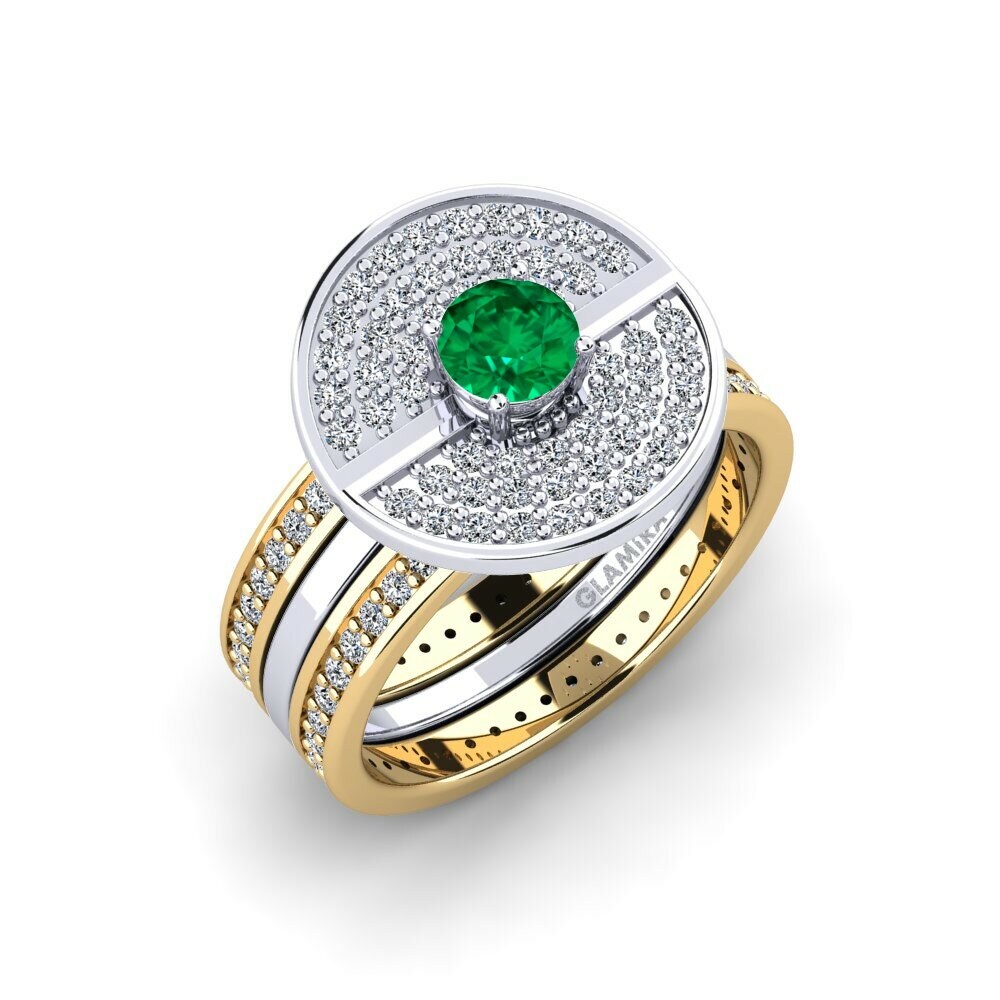 Or Blanc & Jaune 18k Émeraude (créée en laboratoire) Bague Nadiaxc - SET