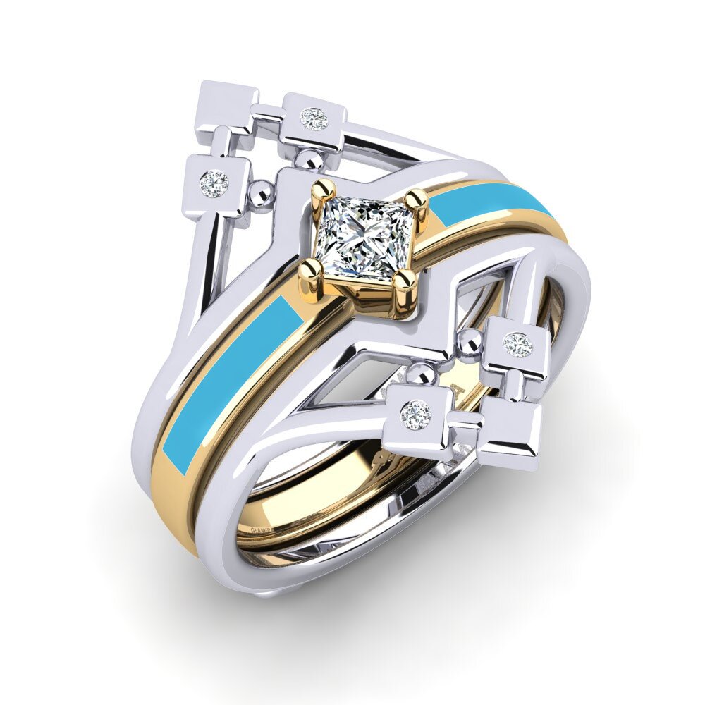 9k Oro Blanco & Amarillo Anillo Nerwyrsa - SET