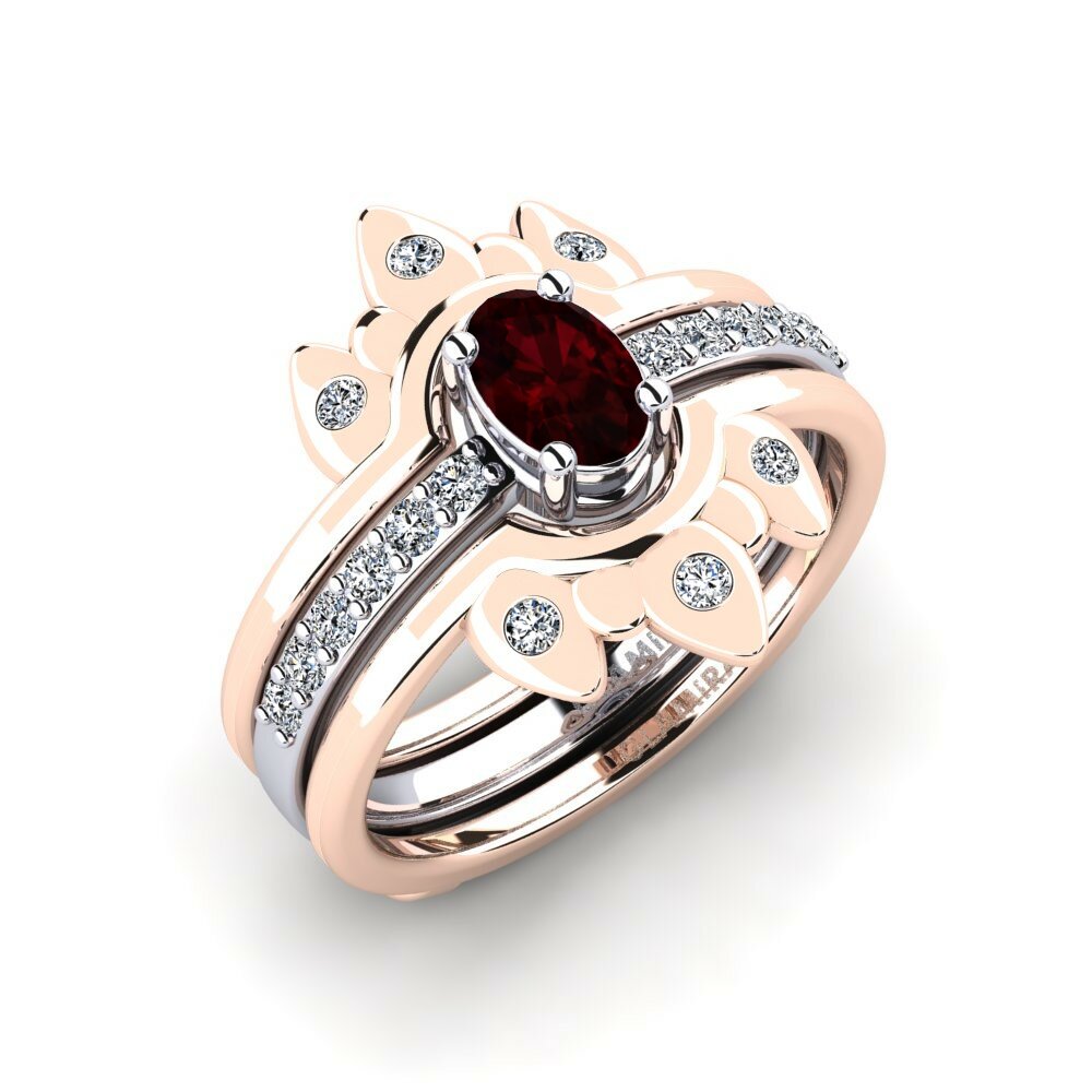 Or Rose& Blanc 18k Grenat Bague Ngana - SET