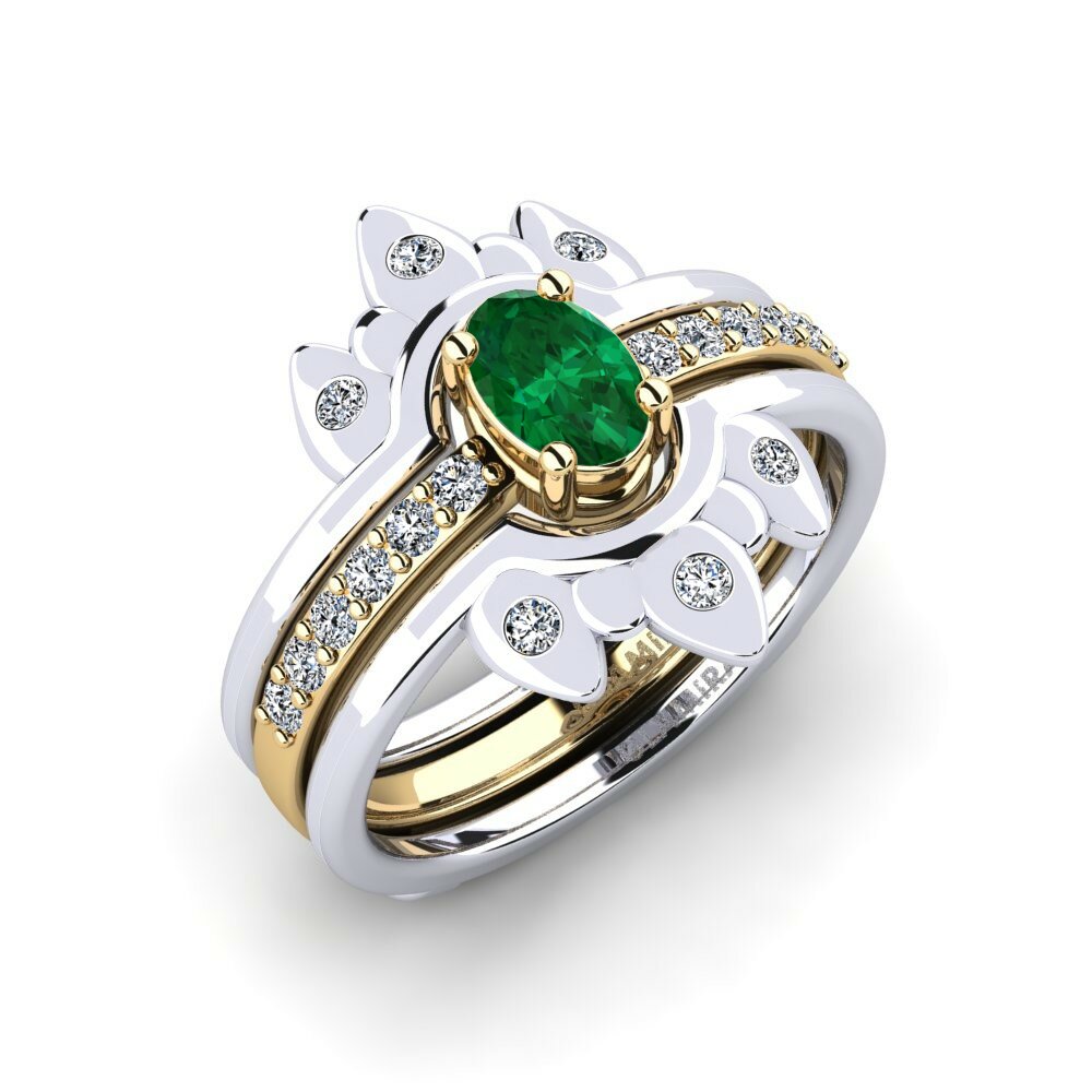 Or Blanc & Jaune 18k Émeraude (créée en laboratoire) Bague Ngana - SET