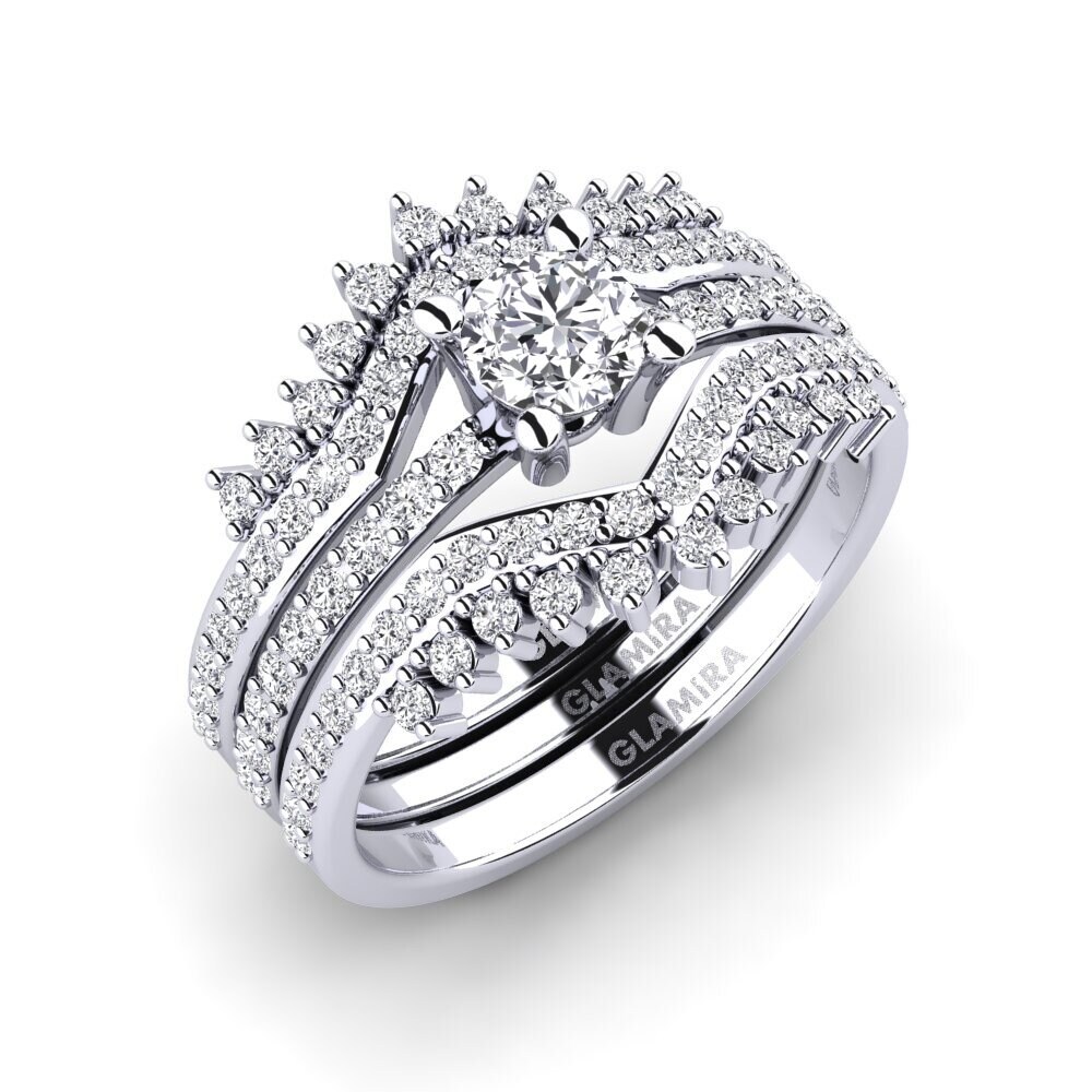 Oro Bianco 750 Diamante Anello Nodes - SET