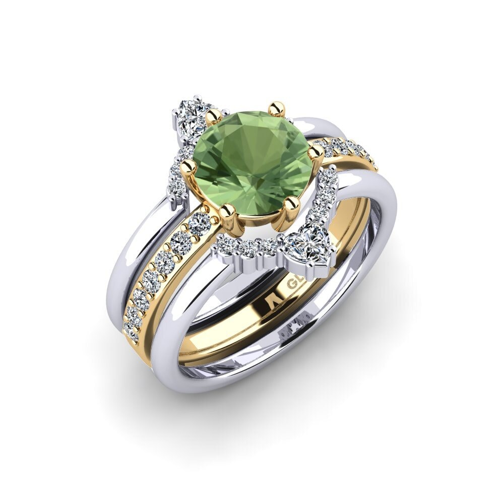 14ct White / Yellow Gold Green Sapphire Ring Ocour - SET