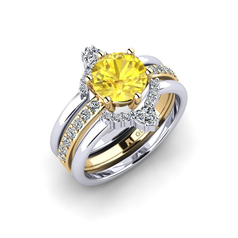 14ct White / Yellow Gold Yellow Sapphire Ring Ocour - SET