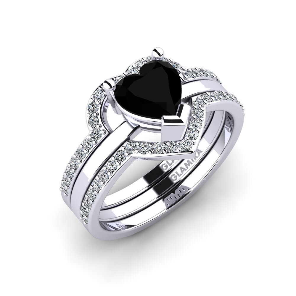 Or Blanc 14k Diamant Noir Bague Ofongu - SET