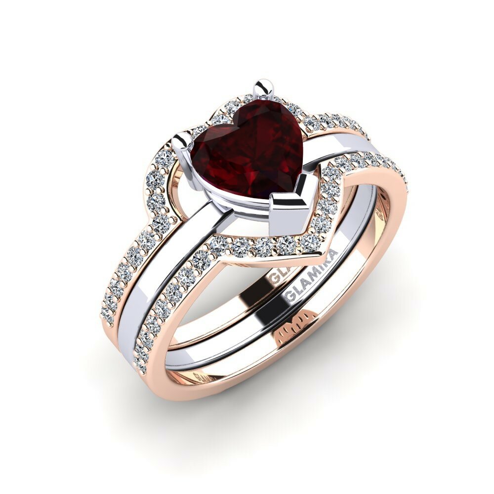 Or Rose& Blanc 18k Grenat Bague Ofongu - SET