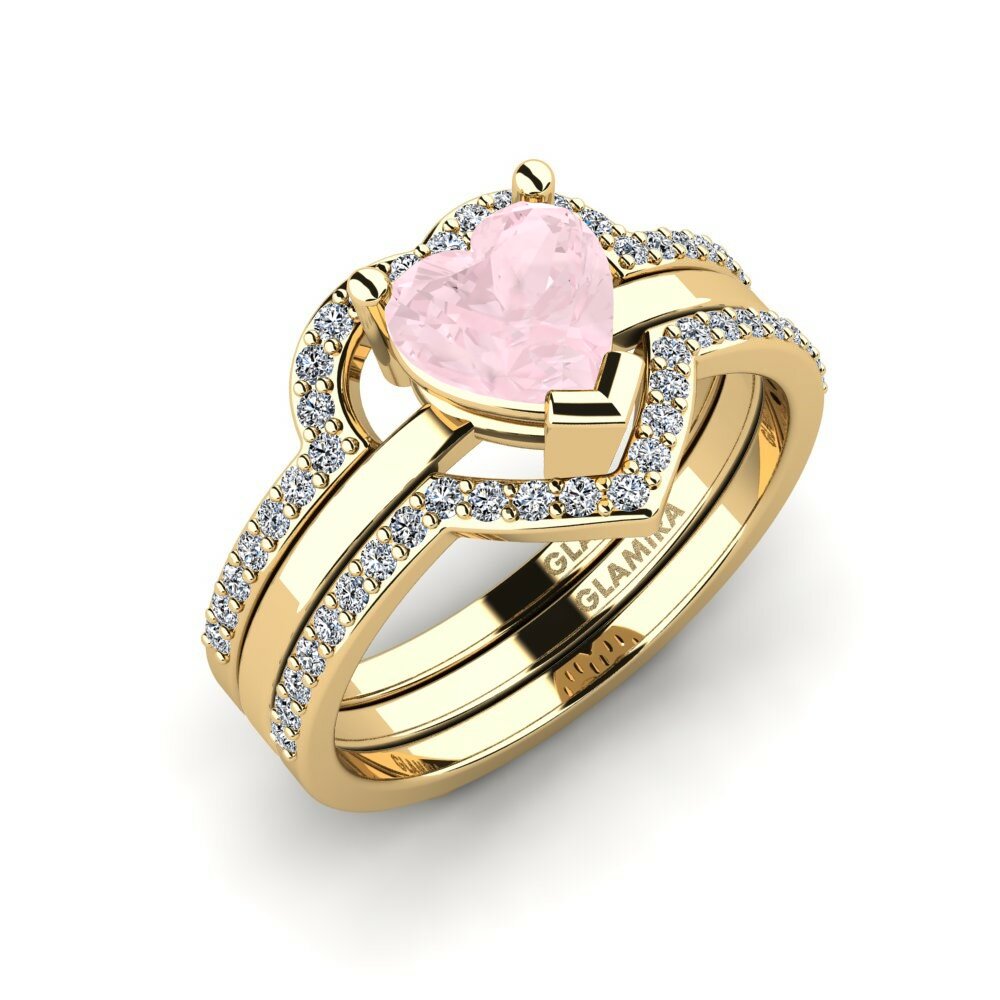 Or Jaune 18k Quartz Rose Bague Ofongu - SET