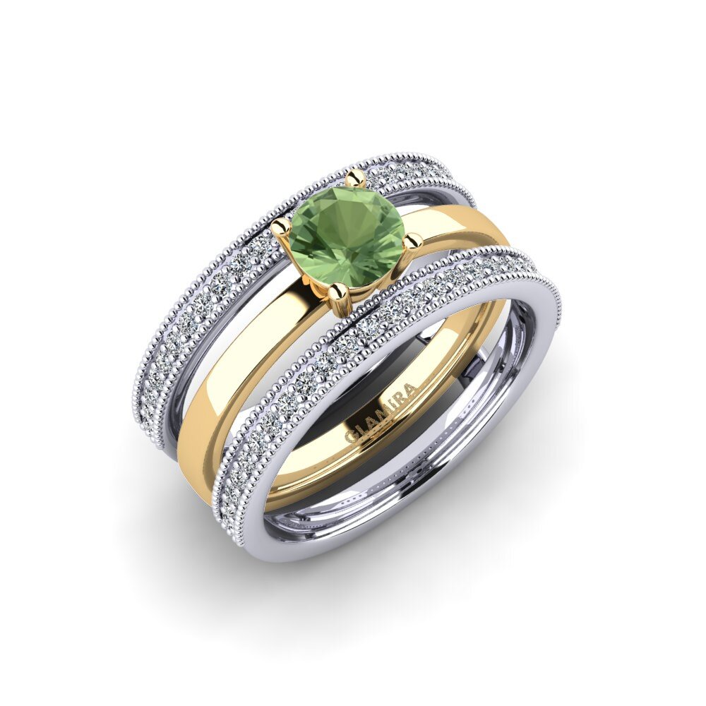 14ct White / Yellow Gold Green Sapphire Ring Ofost - SET