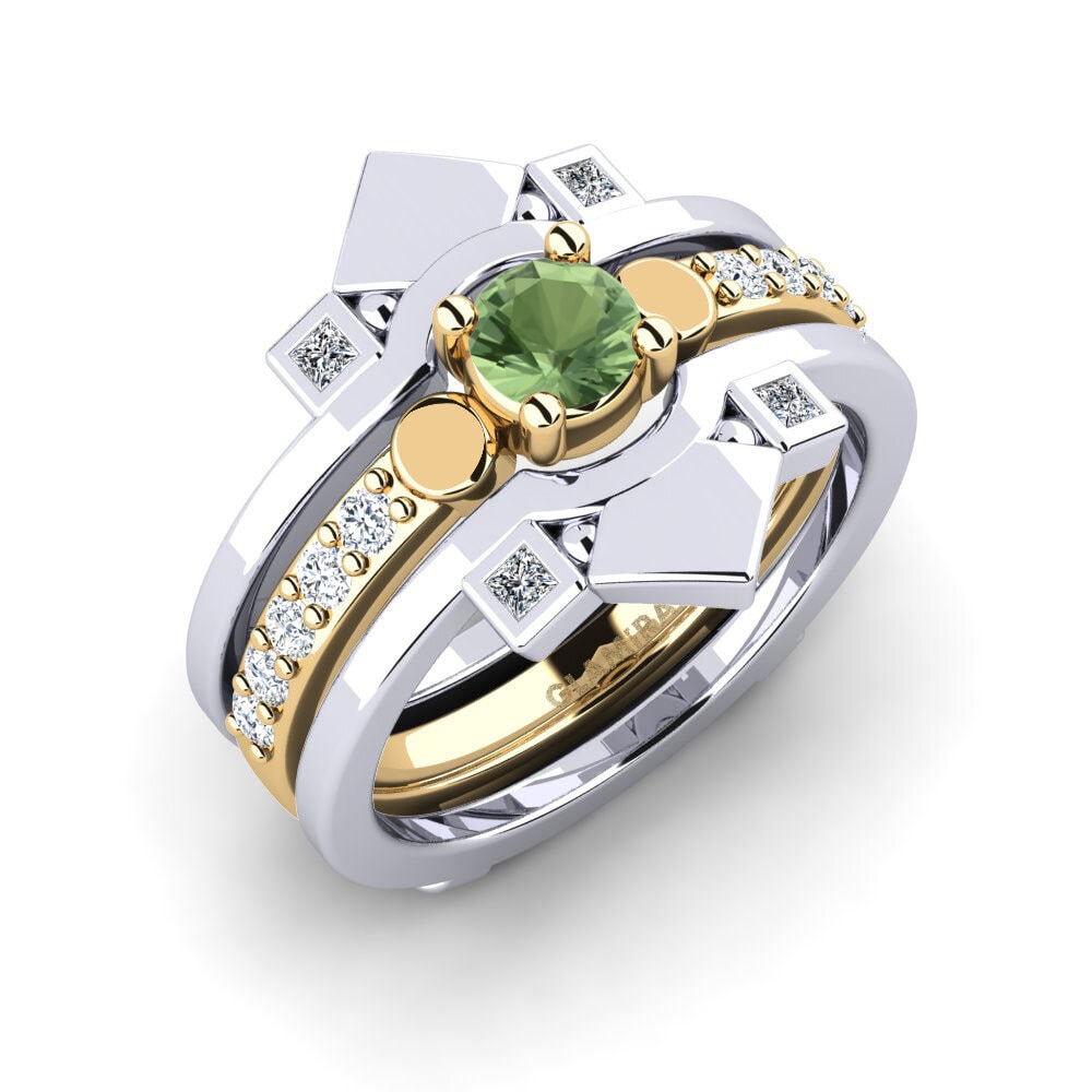 14ct White / Yellow Gold Green Sapphire Ring Pativera - SET