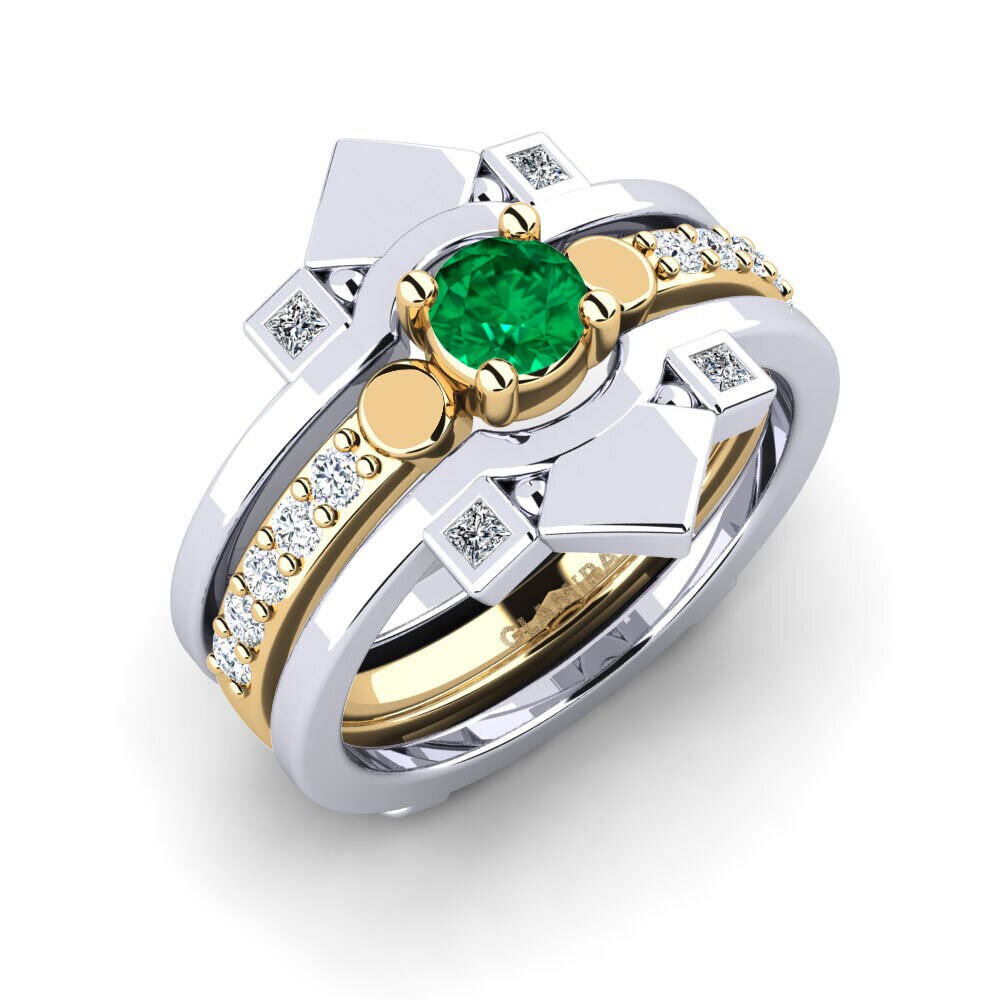 Or Blanc & Jaune 18k Émeraude (créée en laboratoire) Bague Pativera - SET
