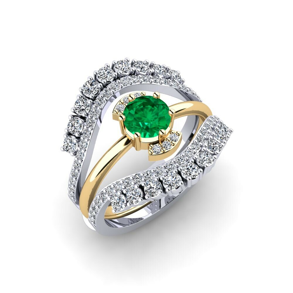 Or Blanc & Jaune 18k Émeraude (créée en laboratoire) Bague Perth - SET