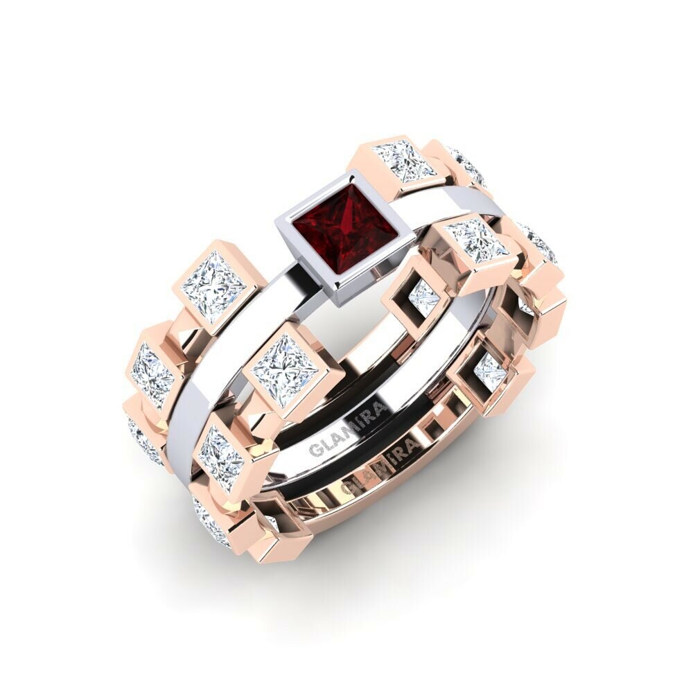 Or Rose& Blanc 18k Grenat Bague Pyutera - SET