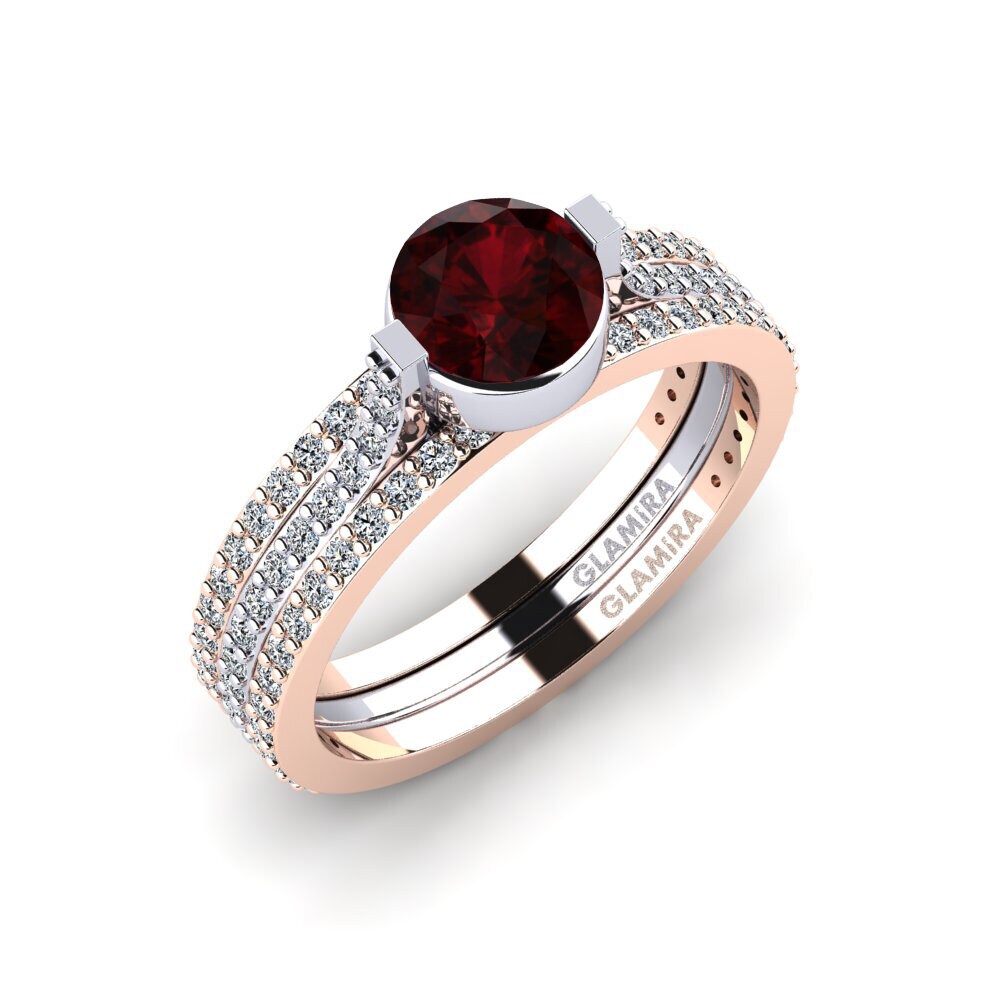 Or Rose& Blanc 18k Grenat Bague Reggie - SET