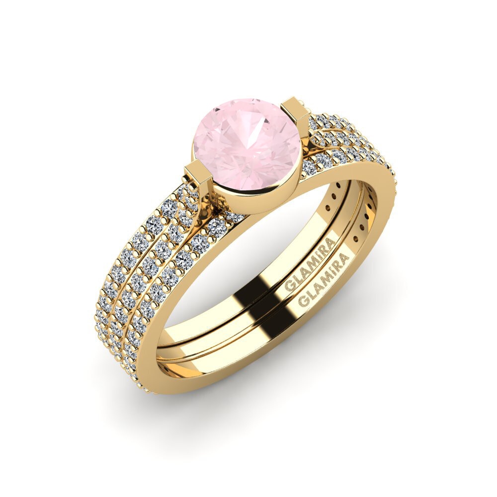 Or Jaune 18k Quartz Rose Bague Reggie - SET