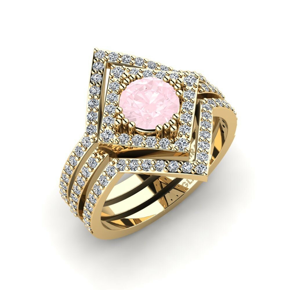 Or Jaune 18k Quartz Rose Bague Sharif - SET