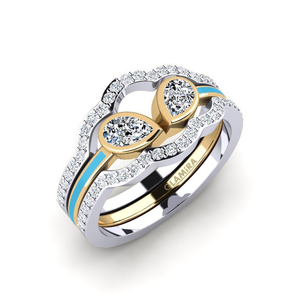 9k Oro Blanco & Amarillo Anillo Snene - SET