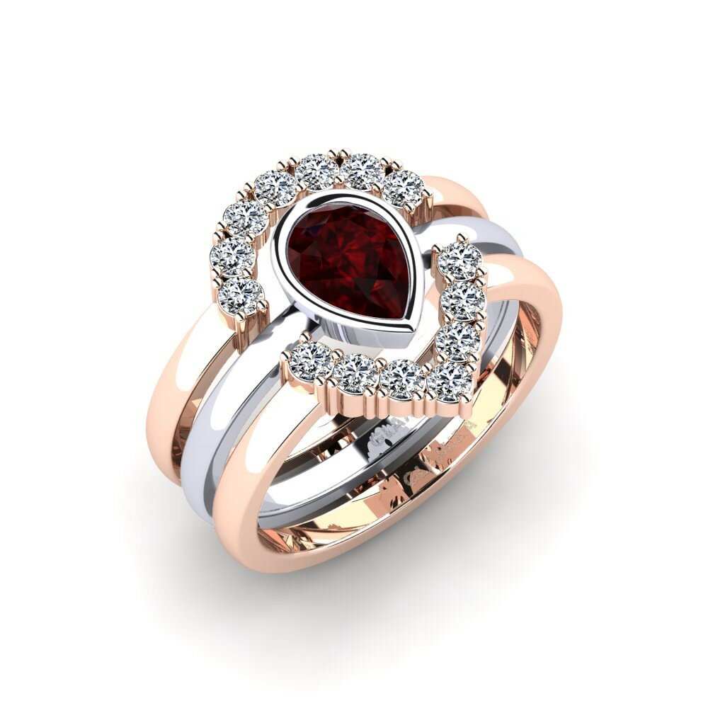 Or Rose& Blanc 18k Grenat Bague Spiens - SET
