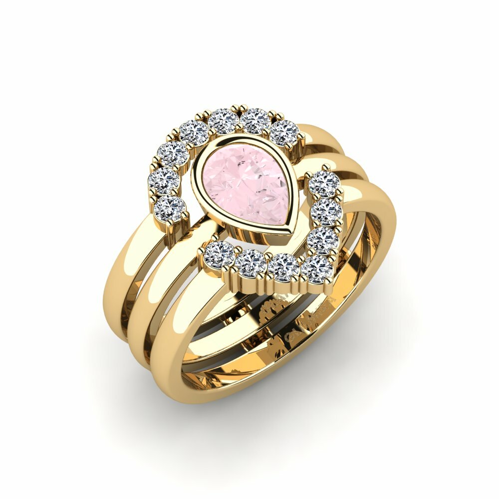 Or Jaune 18k Quartz Rose Bague Spiens - SET