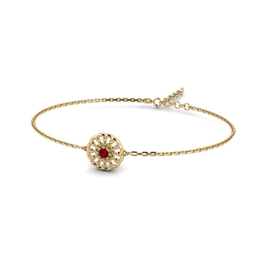 Bracelet Plaqué Or Jaune Et Blanc Avec Rubis - Longueur 20cm - Occasion Sans Marque