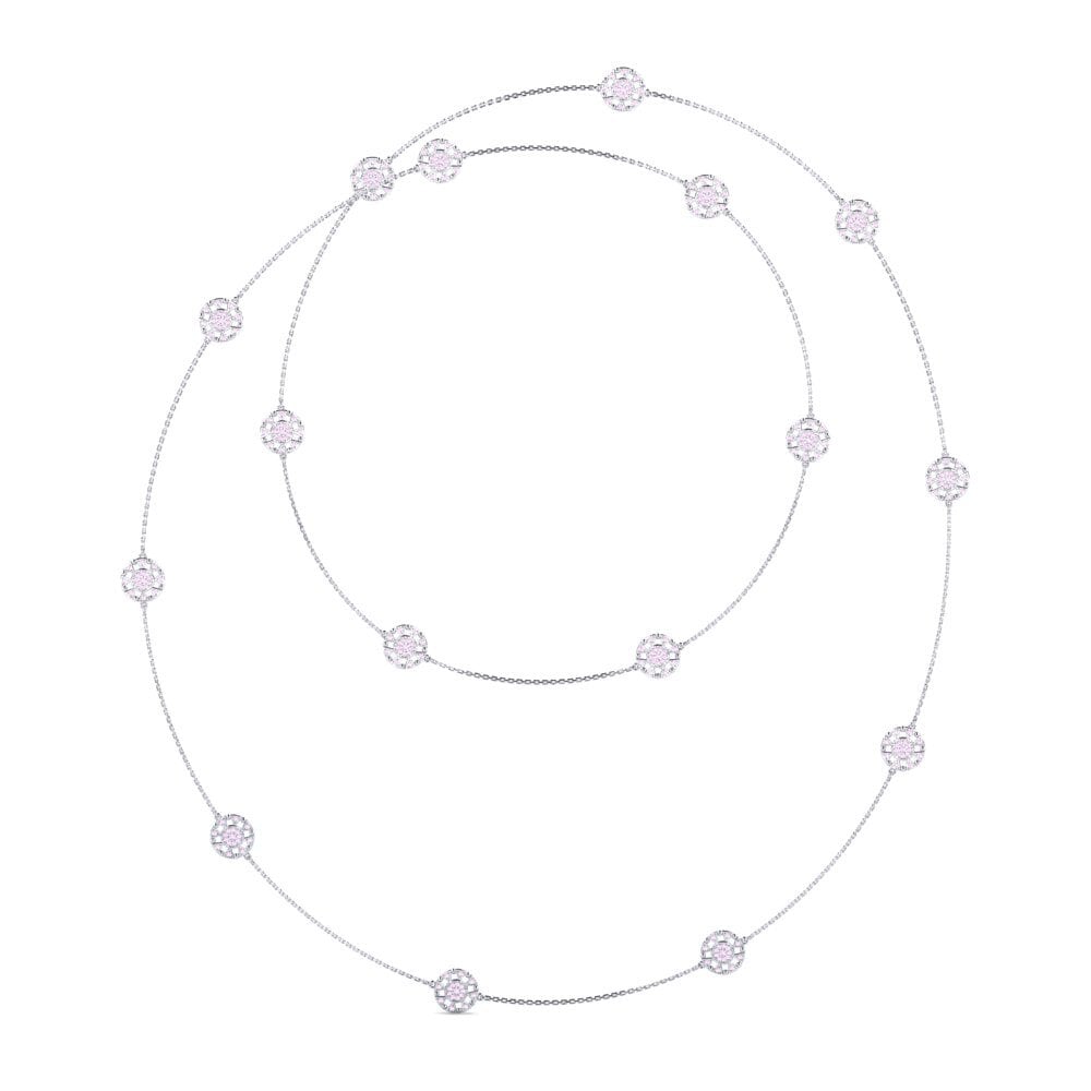 18k Oro Blanco Zafiro Rosado Collar de Mujer Gemolde